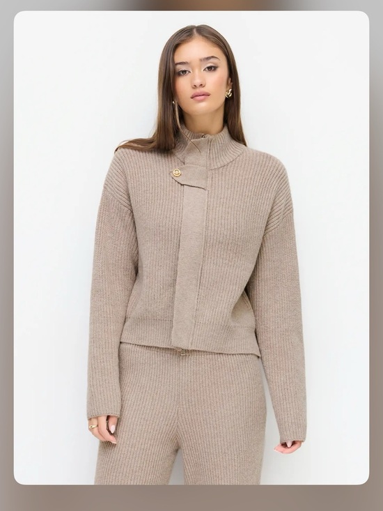 Cider Sweaters - KNIT WOOL-BLEND STAND COLLAR LONG SLEEVE ZIPPER OVERSIZED CHIC CARDIGAN S WC13-6